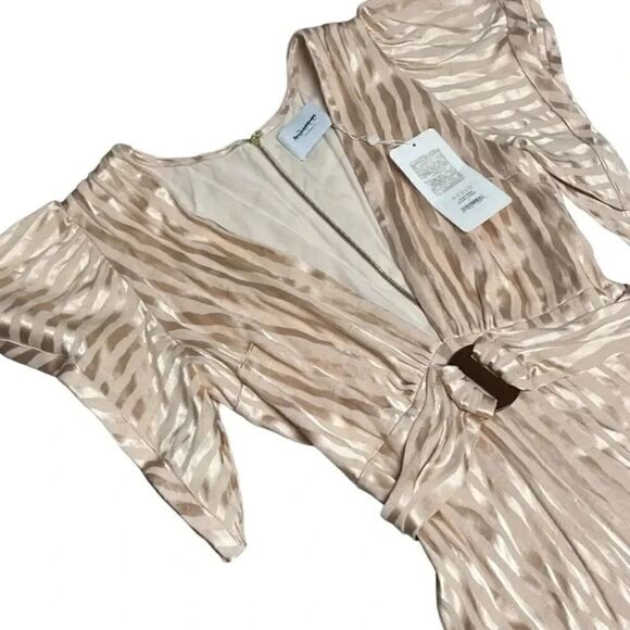 NWT womens AZULU golden stripes lesedi midi v neck ring ruffle dress size 2 - Picture 8 of 14